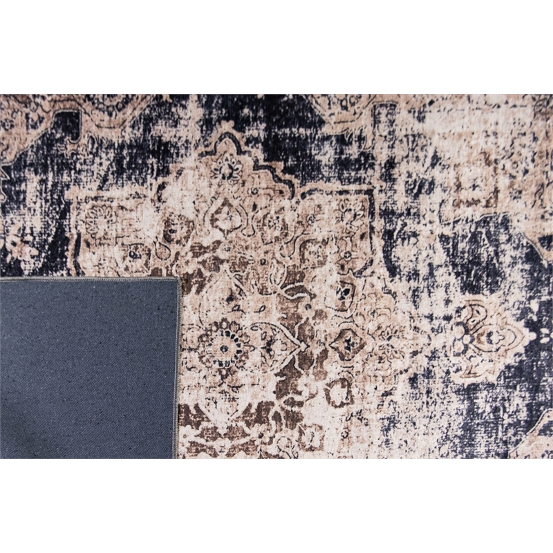Pemberly Row Beige Distressed Washable 5 ft. x 7 ft. Fabric Area Rug
