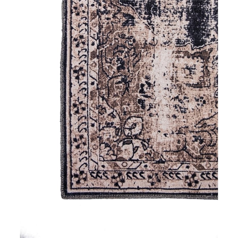 Pemberly Row Beige Distressed Washable 8 ft. x 10 ft. Fabric Area Rug