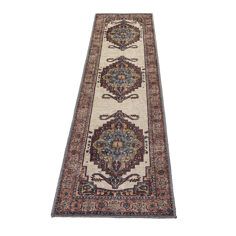 Pemberly Row Brick Red Traditional Washable 2 ft. x 6 ft. Fabric Runner Rug