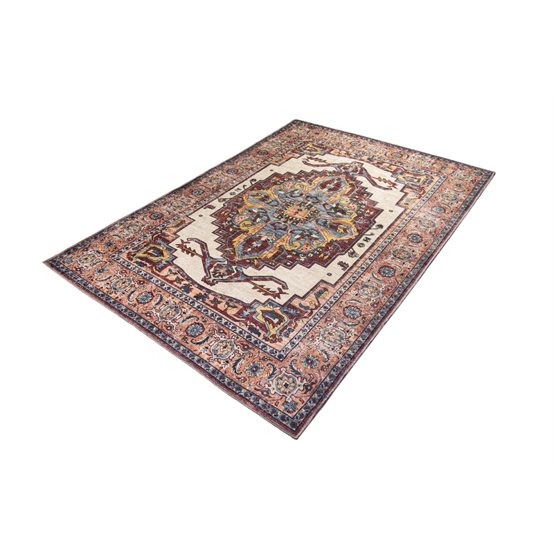 Pemberly Row Brick Red Traditional Washable 2 ft. x 6 ft. Fabric Runner Rug