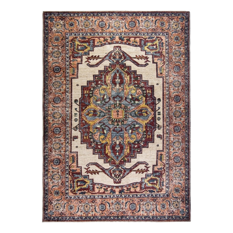 Pemberly Row Brick Red Traditional Washable 4 ft. x 6 ft. Fabric Area Rug