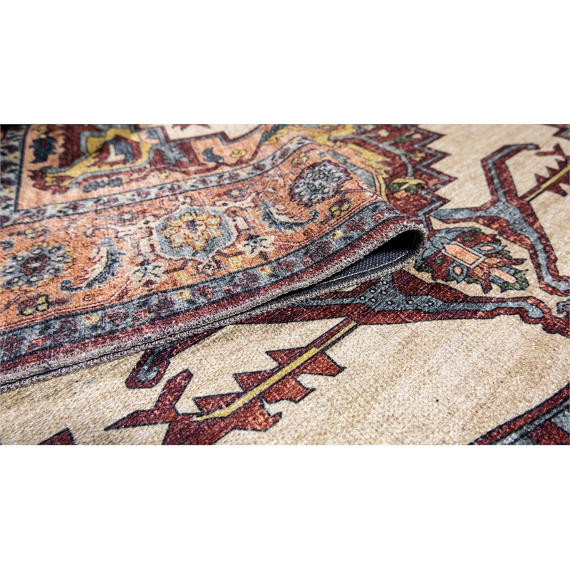 Pemberly Row Brick Red Traditional Washable 5 ft. x 7 ft. Fabric Area Rug