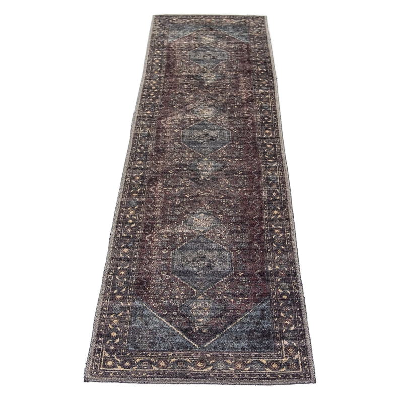 Pemberly Row Multi-Color Distressed Washable 2 ft. x 6 ft. Fabric Runner Rug