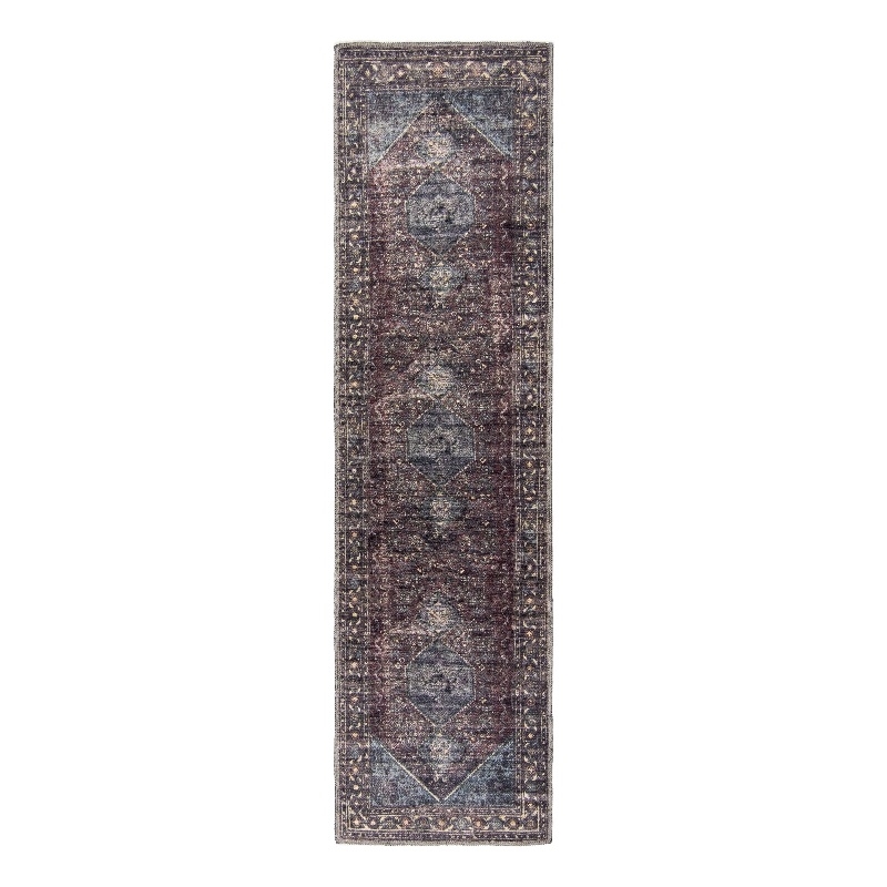 Pemberly Row Multi-Color Distressed Washable 2 ft. x 6 ft. Fabric Runner Rug