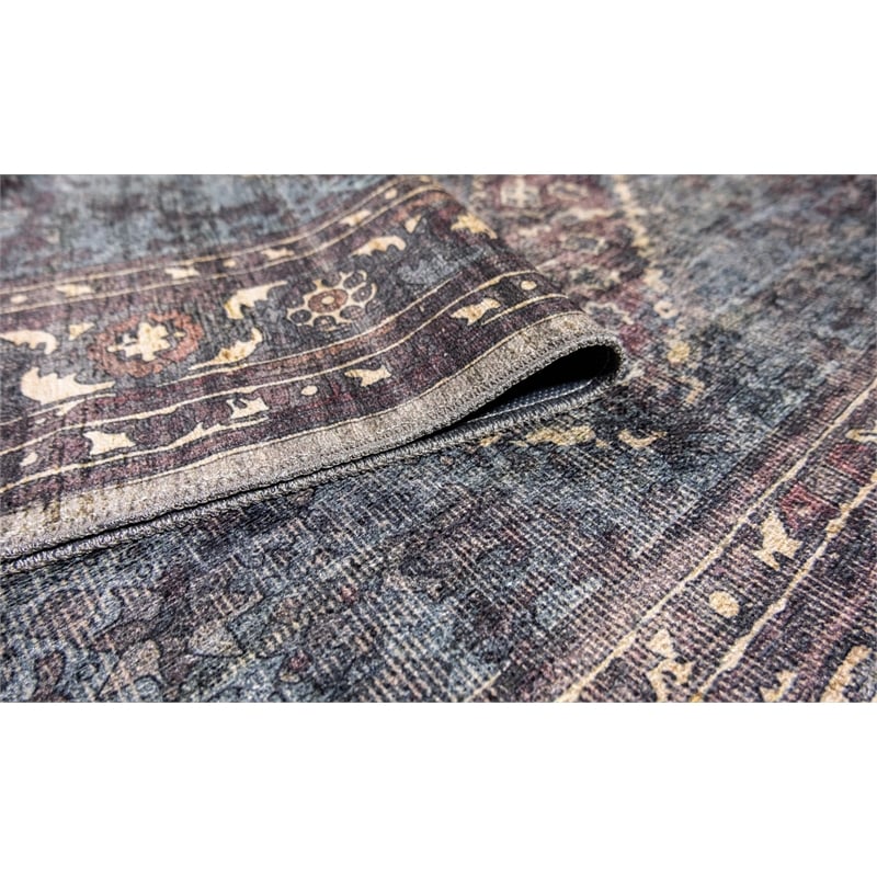 Pemberly Row Multi-Color Distressed Washable 5 ft. x 7 ft. Fabric Area Rug