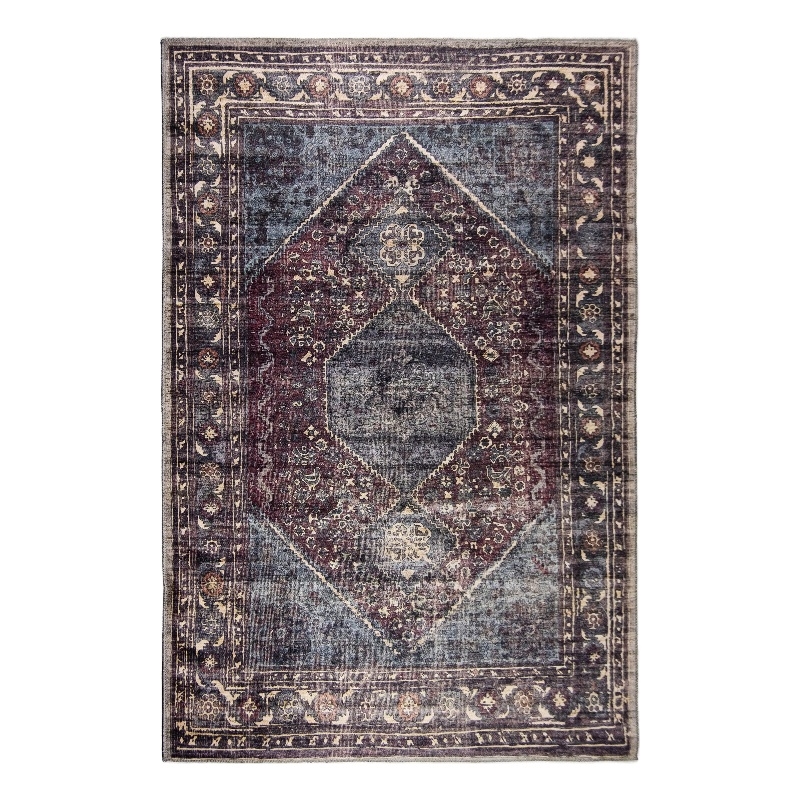 Pemberly Row Multi-Color Distressed Washable 8 ft. x 10 ft. Fabric Area Rug