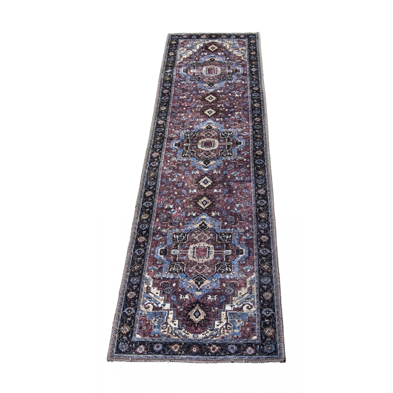 Pemberly Row Multi-Color Traditional Washable 2 ft. x 6 ft. Fabric Runner Rug
