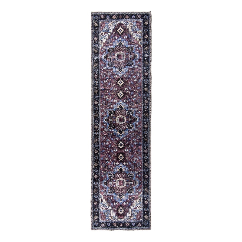 Pemberly Row Multi-Color Traditional Washable 2 ft. x 6 ft. Fabric Runner Rug