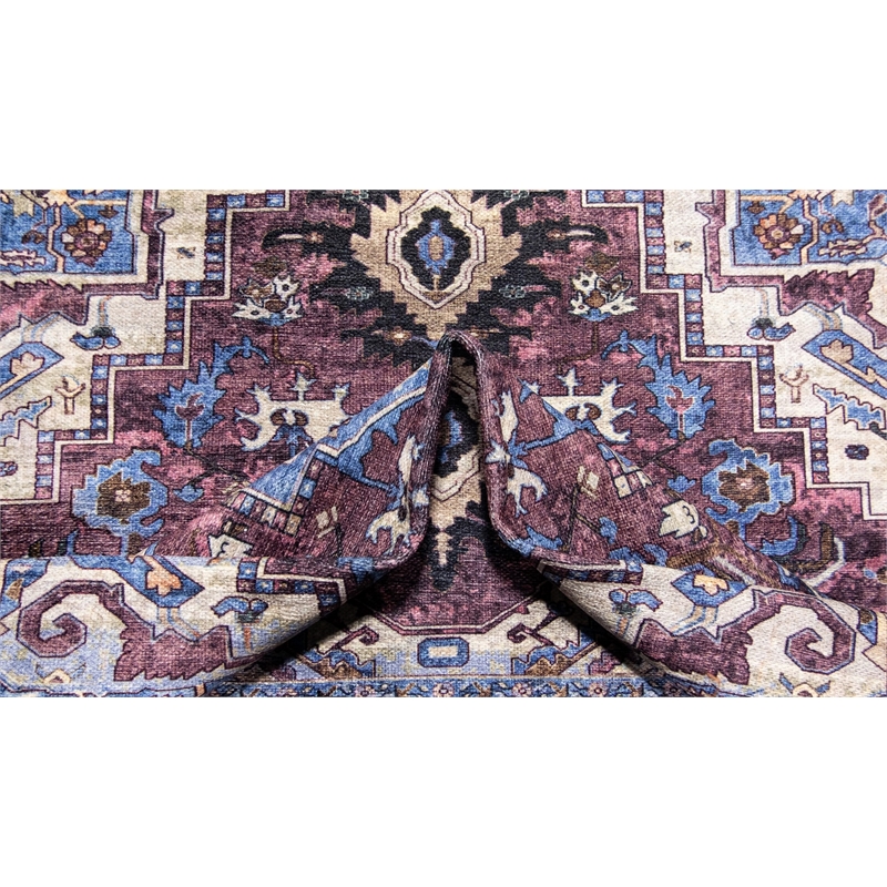 Pemberly Row Multi-Color Traditional Washable 5 ft. x 7 ft. Fabric Area Rug