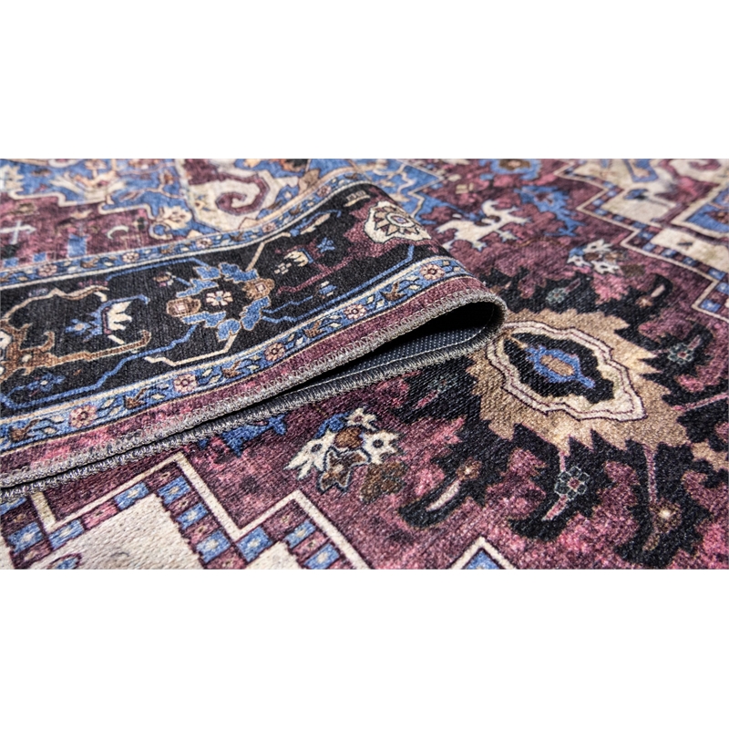 Pemberly Row Multi-Color Traditional Washable 8 ft. x 10 ft. Fabric Area Rug