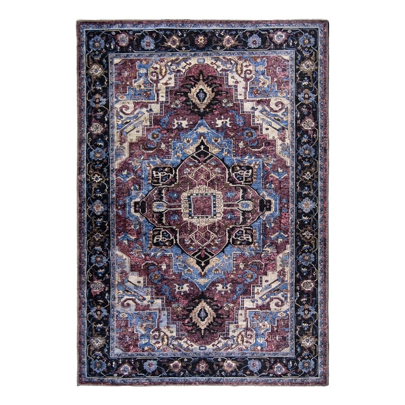 Pemberly Row Multi-Color Traditional Washable 8 ft. x 10 ft. Fabric Area Rug