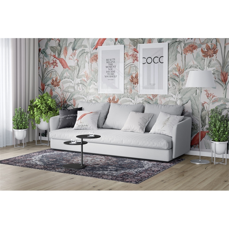 Pemberly Row Gray Distressed Washable 2 ft. x 6 ft. Fabric Runner Rug