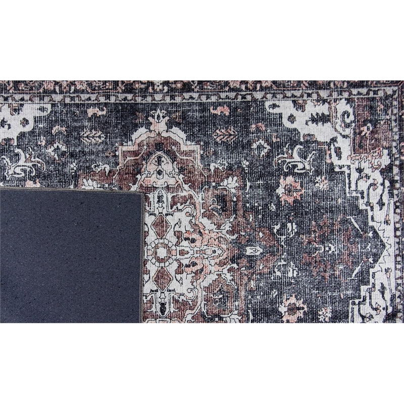 Pemberly Row Gray Distressed Washable 8 ft. x 10 ft. Fabric Area Rug