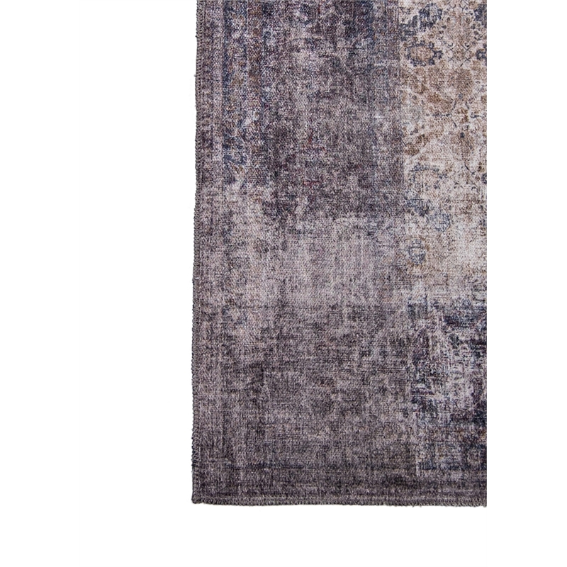 Pemberly Row Gray Distressed Washable 2 ft. x 6 ft. Fabric Runner Rug
