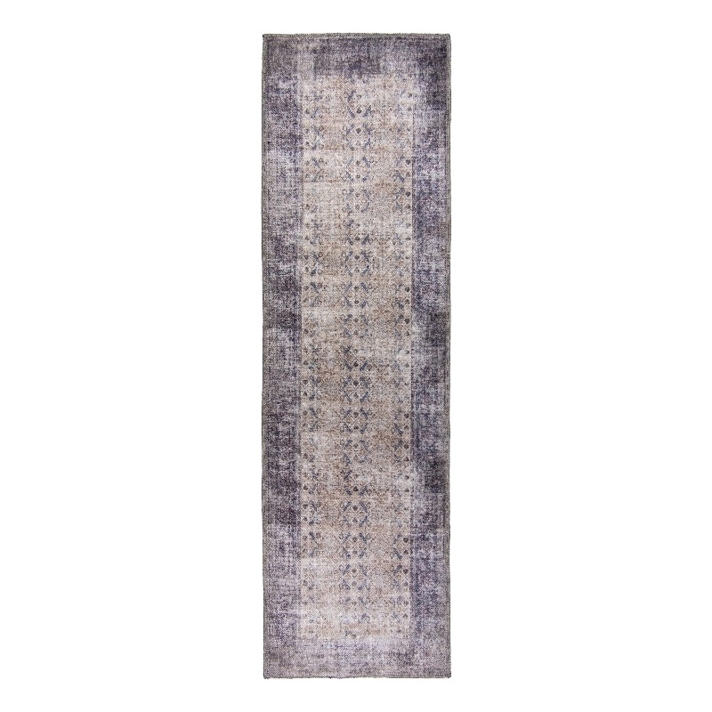 Pemberly Row Gray Distressed Washable 2 ft. x 6 ft. Fabric Runner Rug