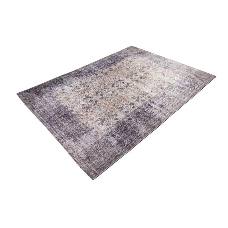 Pemberly Row Gray Distressed Washable 4 ft. x 6 ft. Fabric Area Rug