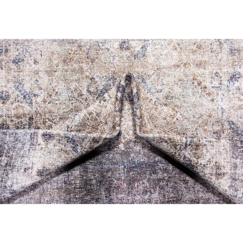 Pemberly Row Gray Distressed Washable 4 ft. x 6 ft. Fabric Area Rug