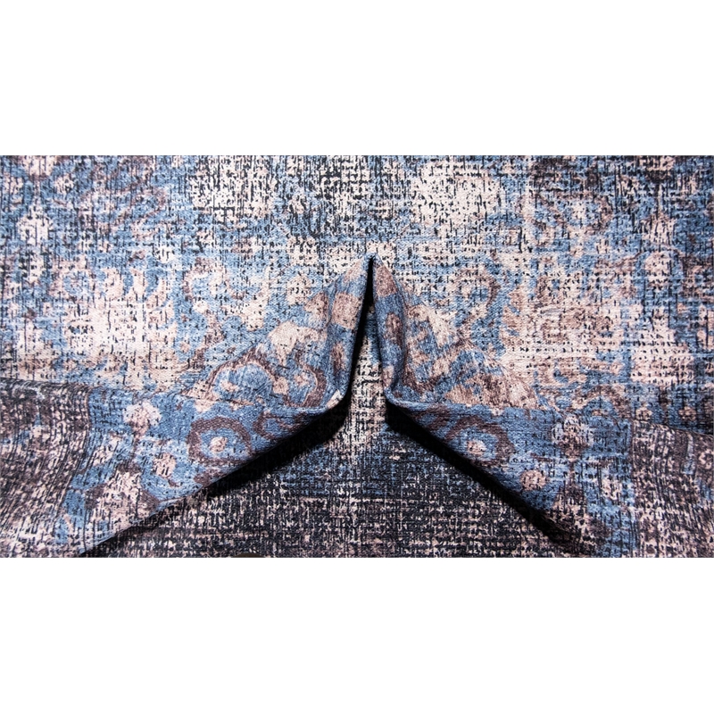 Pemberly Row Blue Distressed Washable 8 ft. x 10 ft. Fabric Area Rug