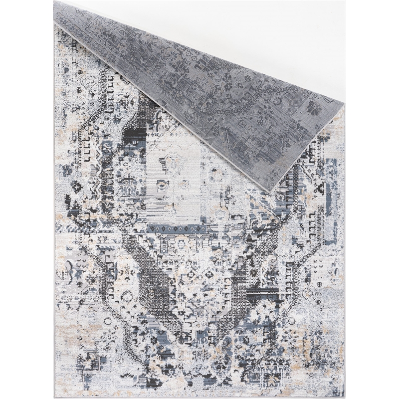 Pemberly Row Traditional Gray Oriental 2 ft. x 6 ft. Fabric Runner Rug