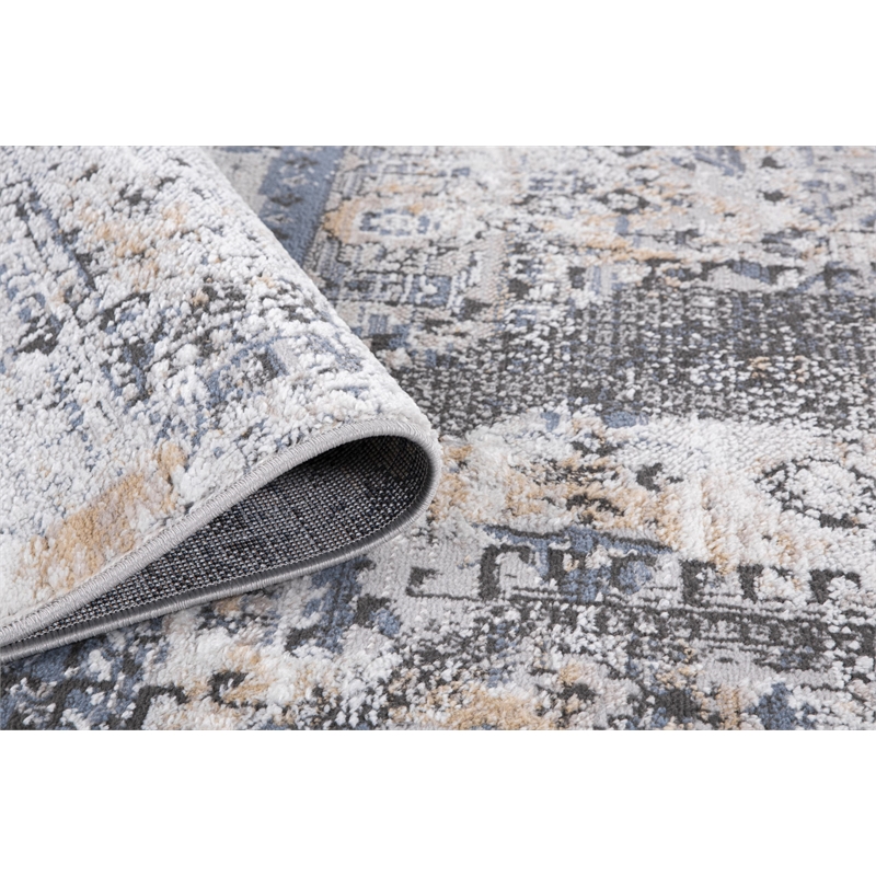 Pemberly Row Traditional Gray Oriental 2 ft. x 6 ft. Fabric Runner Rug