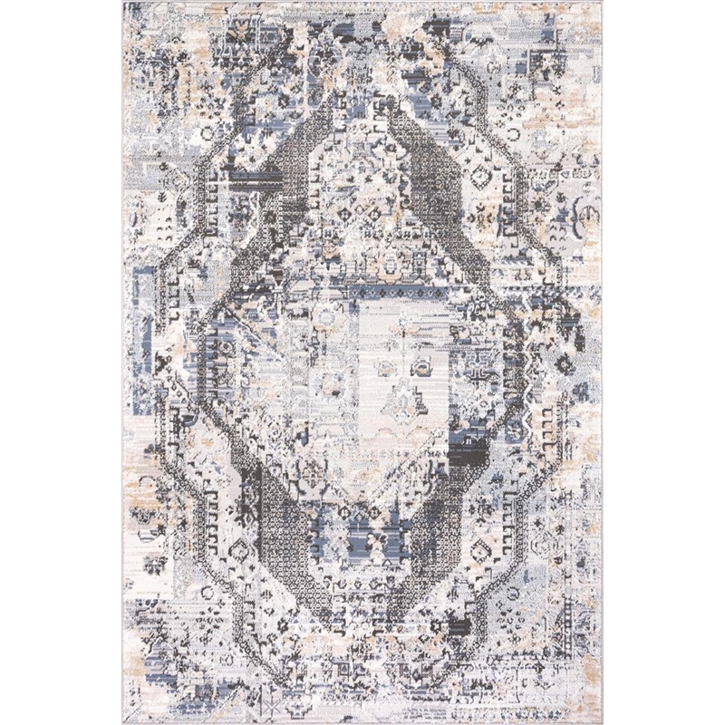 Pemberly Row Traditional Gray Oriental 2 ft. x 6 ft. Fabric Runner Rug