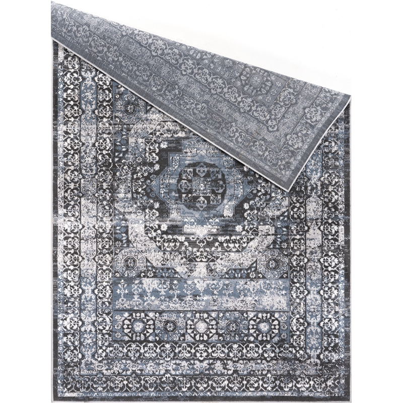 Pemberly Row Traditional Blue Oriental 2 ft. x 6 ft. Fabric Runner Rug