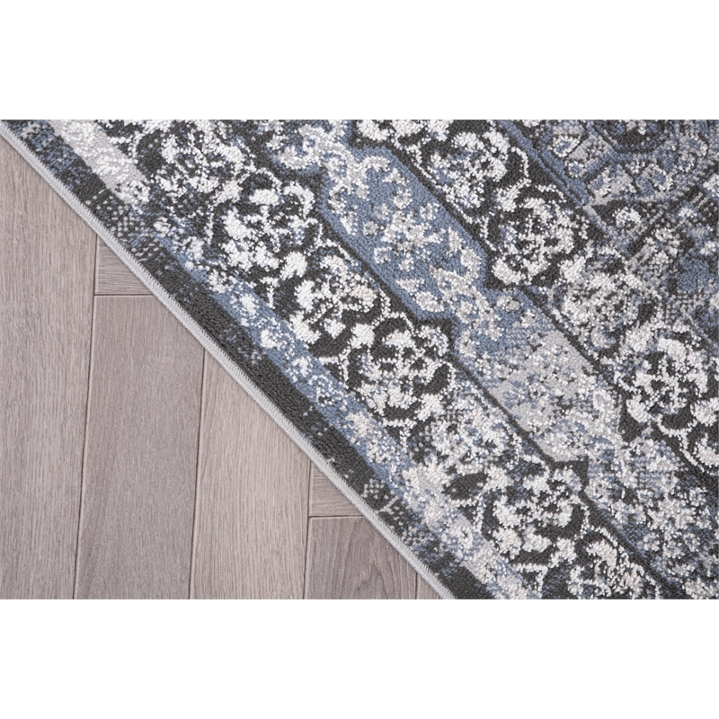 Pemberly Row Traditional Blue Oriental 2 ft. x 6 ft. Fabric Runner Rug
