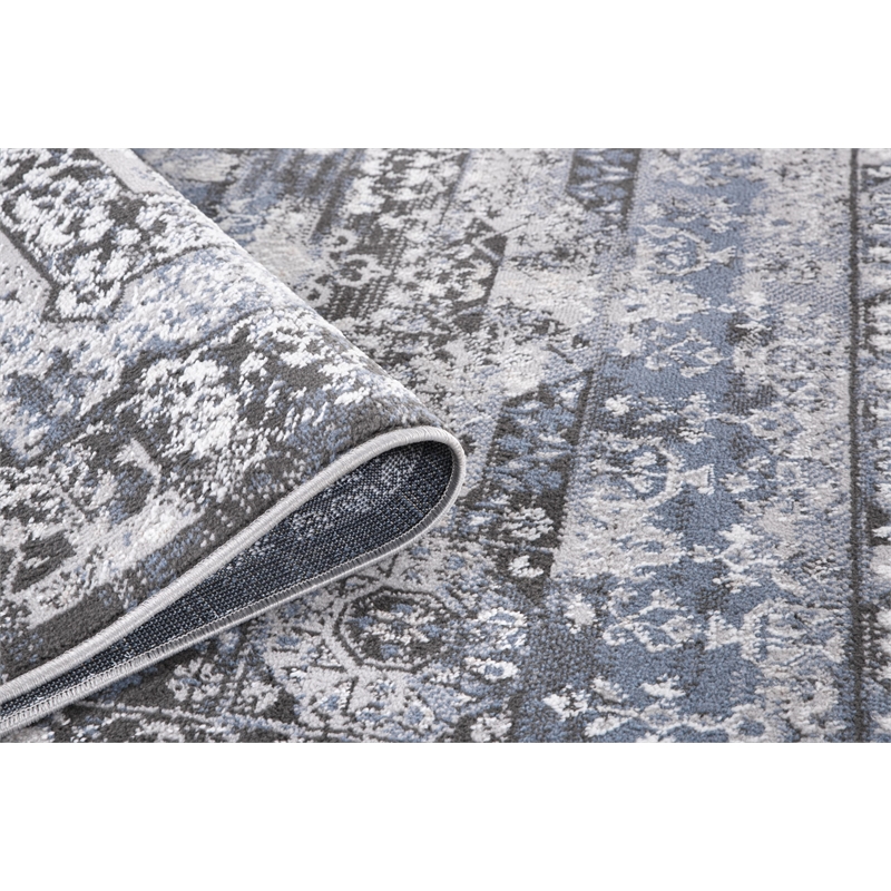 Pemberly Row Traditional Blue Oriental 2 ft. x 6 ft. Fabric Runner Rug