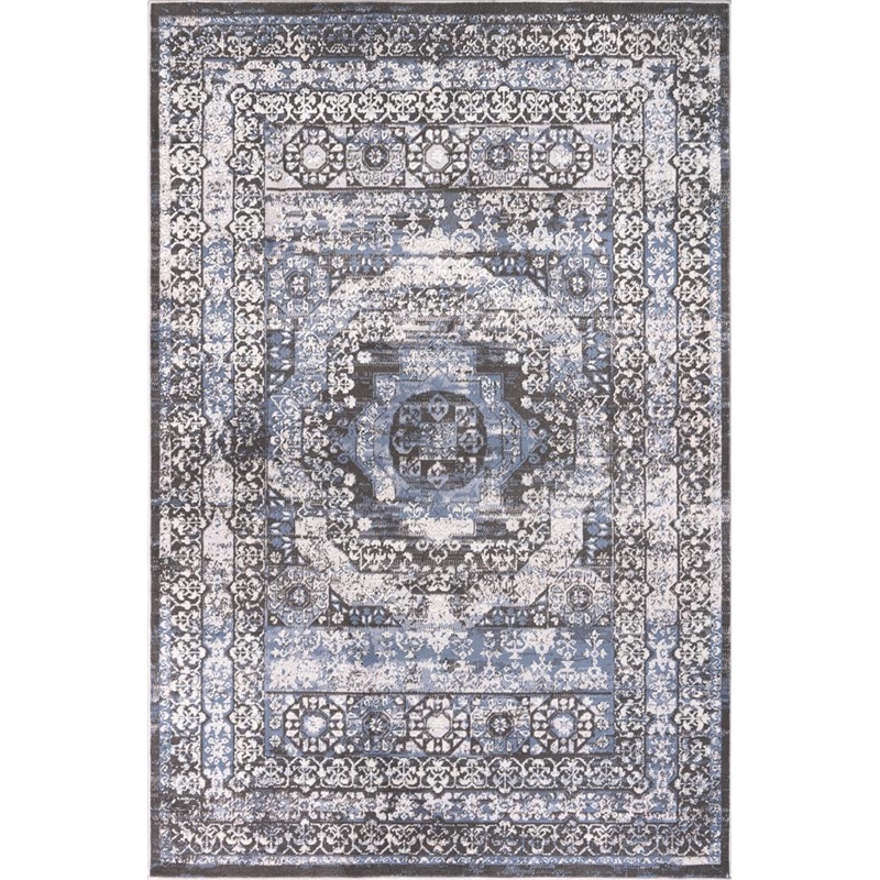 Pemberly Row Traditional Blue Oriental 2 ft. x 6 ft. Fabric Runner Rug