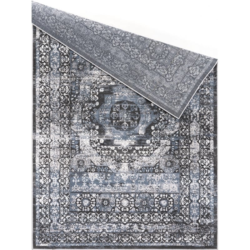 Pemberly Row Traditional Blue Oriental 5 ft. x 7 ft. Fabric Area Rug