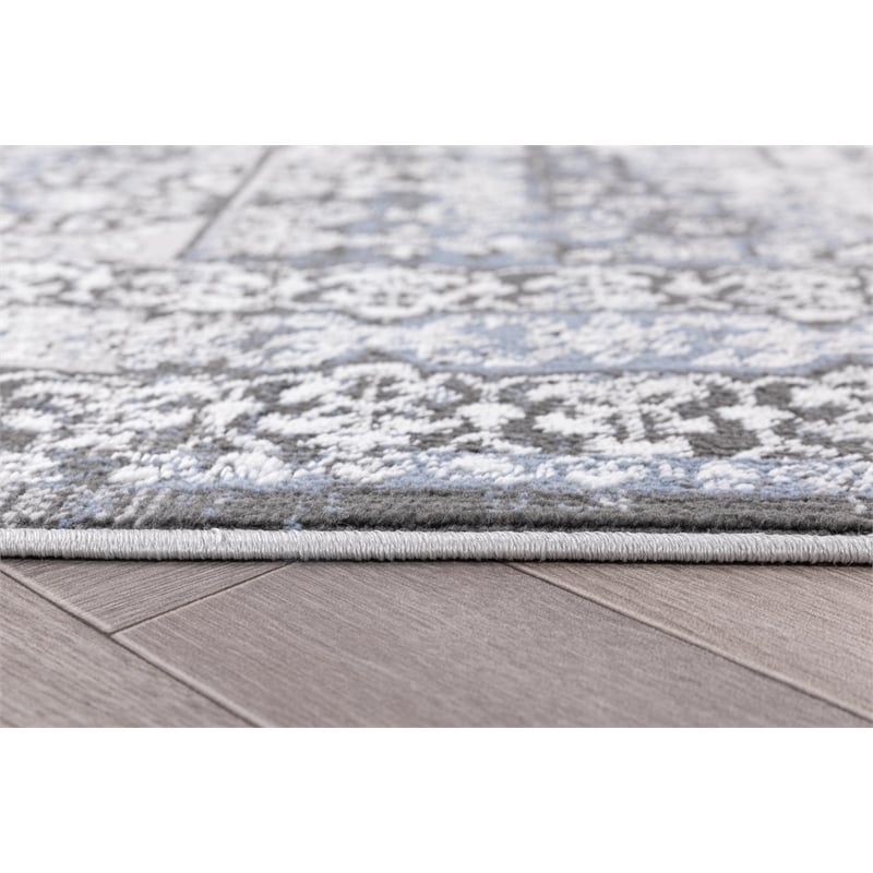 Pemberly Row Traditional Blue Oriental 5 ft. x 7 ft. Fabric Area Rug