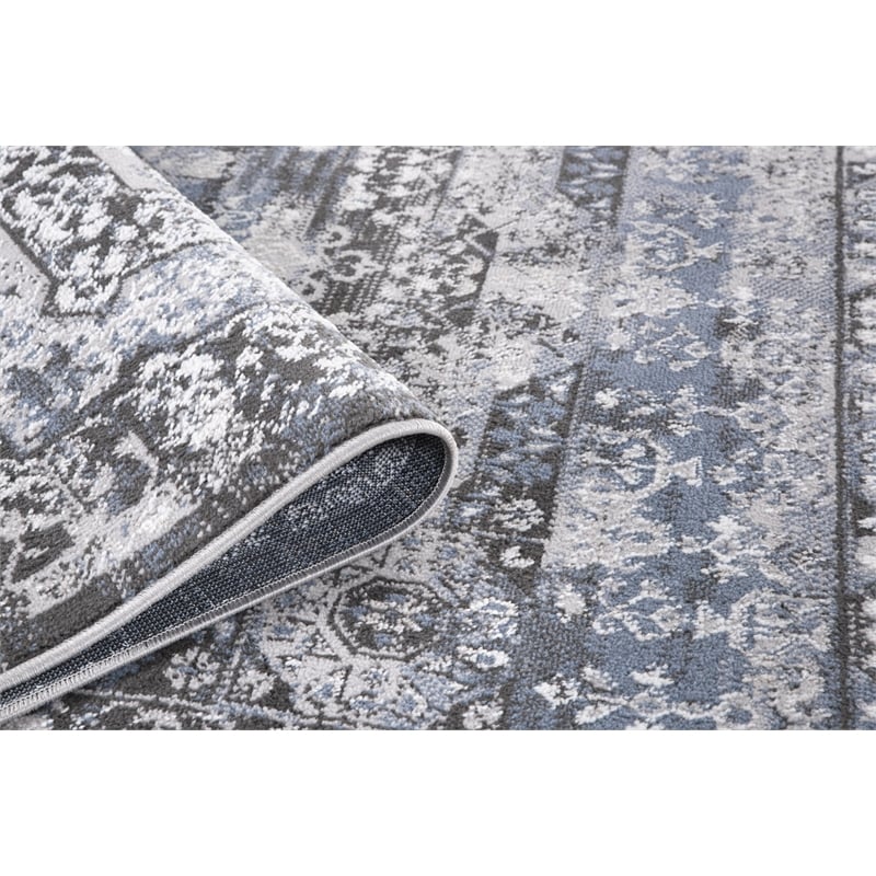 Pemberly Row Traditional Blue Oriental 5 ft. x 7 ft. Fabric Area Rug
