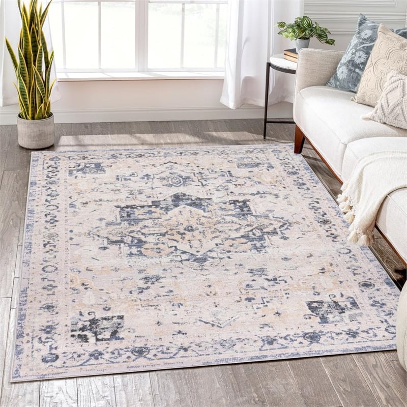Pemberly Row Traditional Gray Oriental 2 ft. x 6 ft. Fabric Runner Rug
