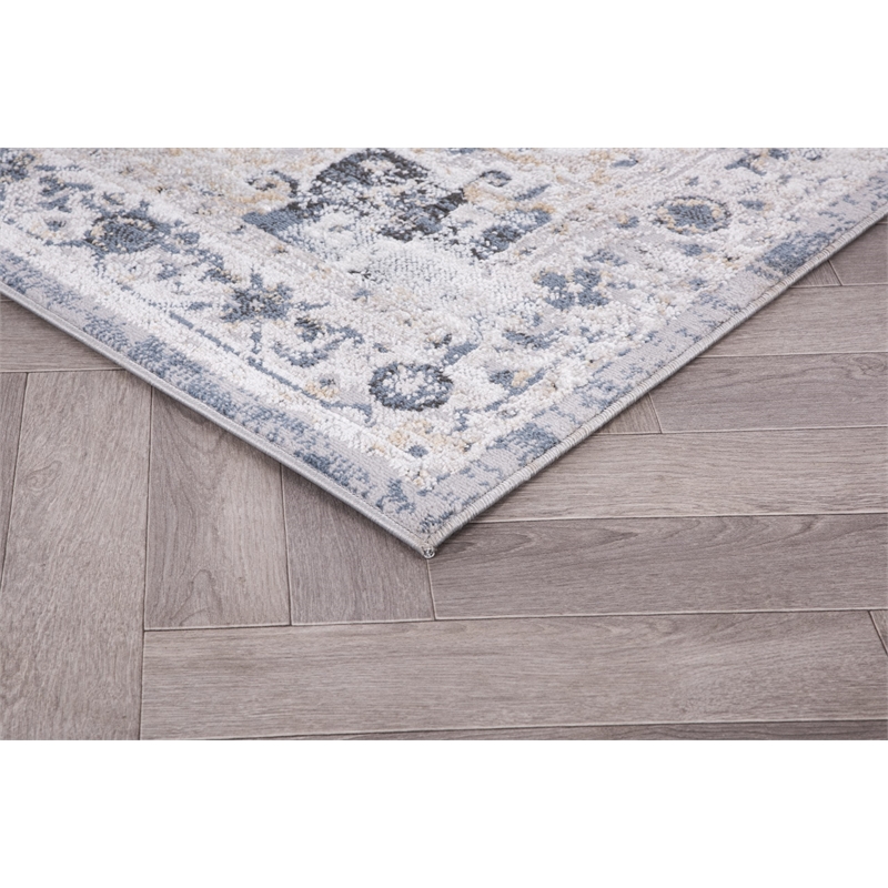 Pemberly Row Traditional Gray Oriental 2 ft. x 6 ft. Fabric Runner Rug