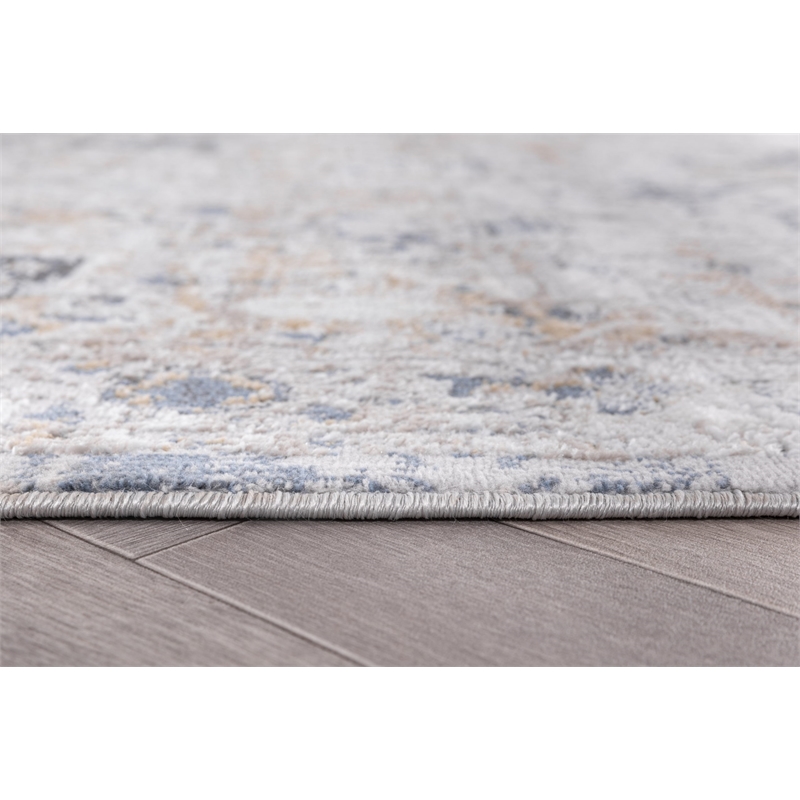 Pemberly Row Traditional Gray Oriental 2 ft. x 6 ft. Fabric Runner Rug