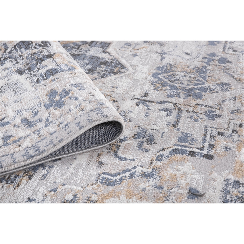 Pemberly Row Traditional Gray Oriental 2 ft. x 6 ft. Fabric Runner Rug