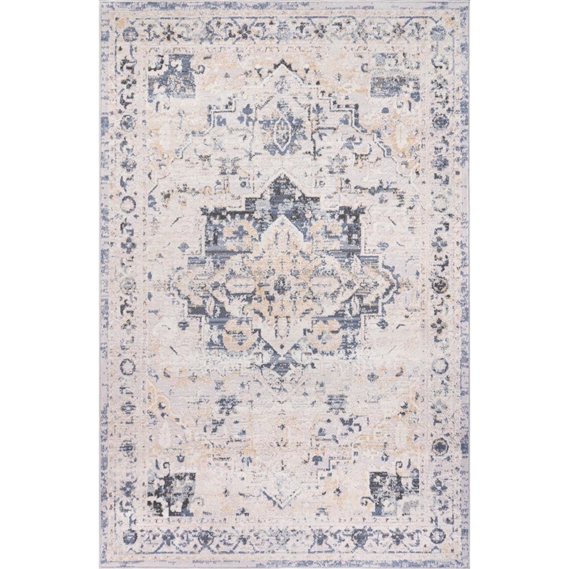 Pemberly Row Traditional Gray Oriental 2 ft. x 6 ft. Fabric Runner Rug