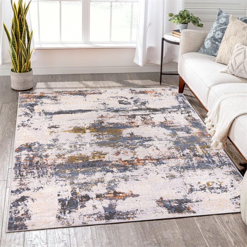 Pemberly Row Blue Distressed 2 ft. x 6 ft. Fabric Runner Rug