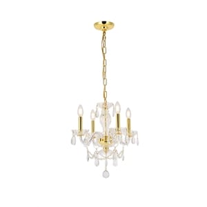Pemberly Row Contemporary 4 Light Royal Crystal Chandelier in Gold