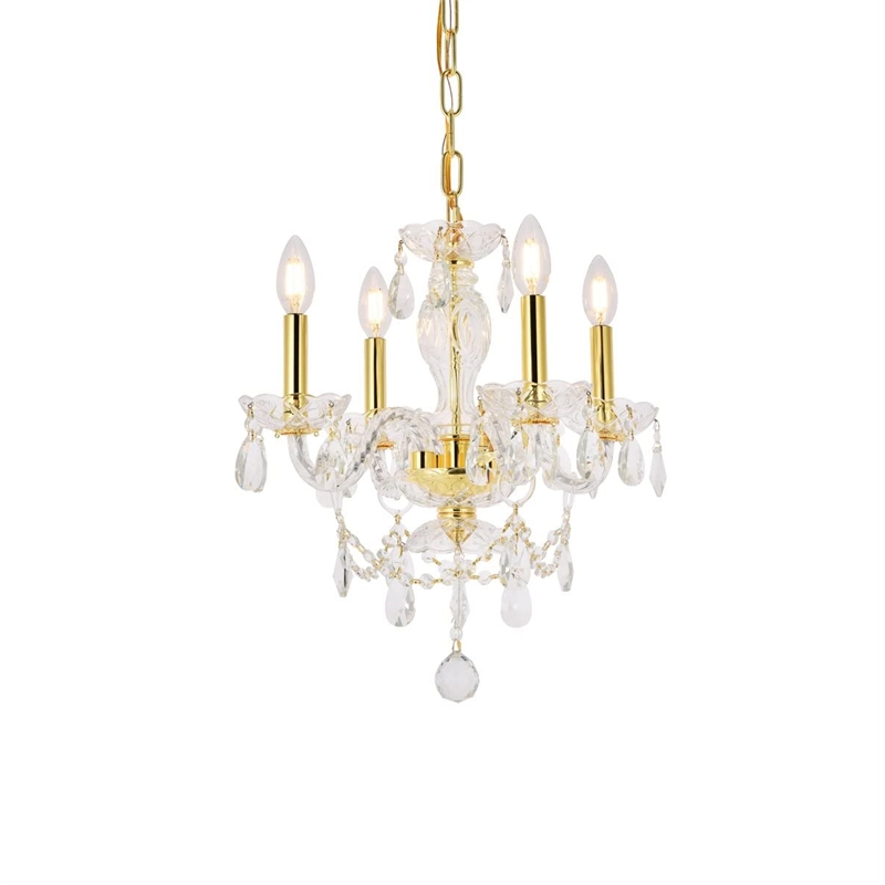 Pemberly Row Contemporary 4 Light Royal Crystal Chandelier in Gold