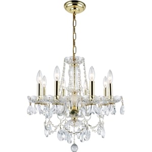 Pemberly Row Contemporary 8 Light Royal Crystal Chandelier in Gold