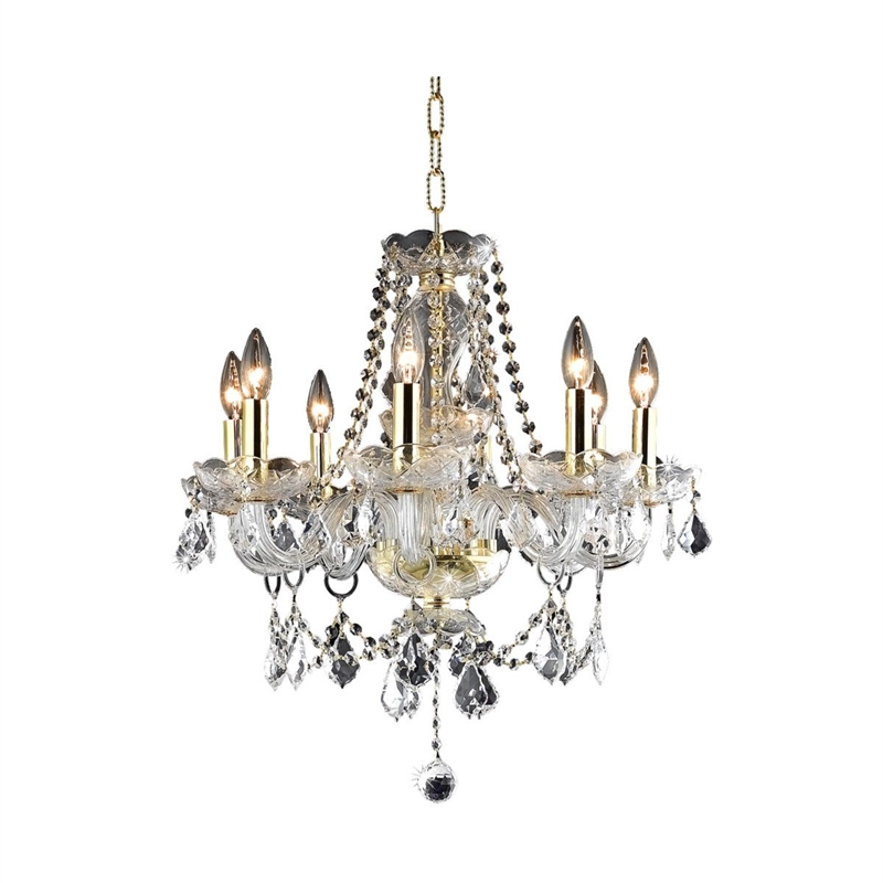 Pemberly Row Contemporary 8 Light Royal Crystal Chandelier in Gold