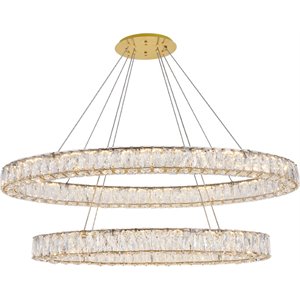 Pemberly Row Contemporary 2 Tier 48&quot Oval Royal Cut LED Chandelier in Gold