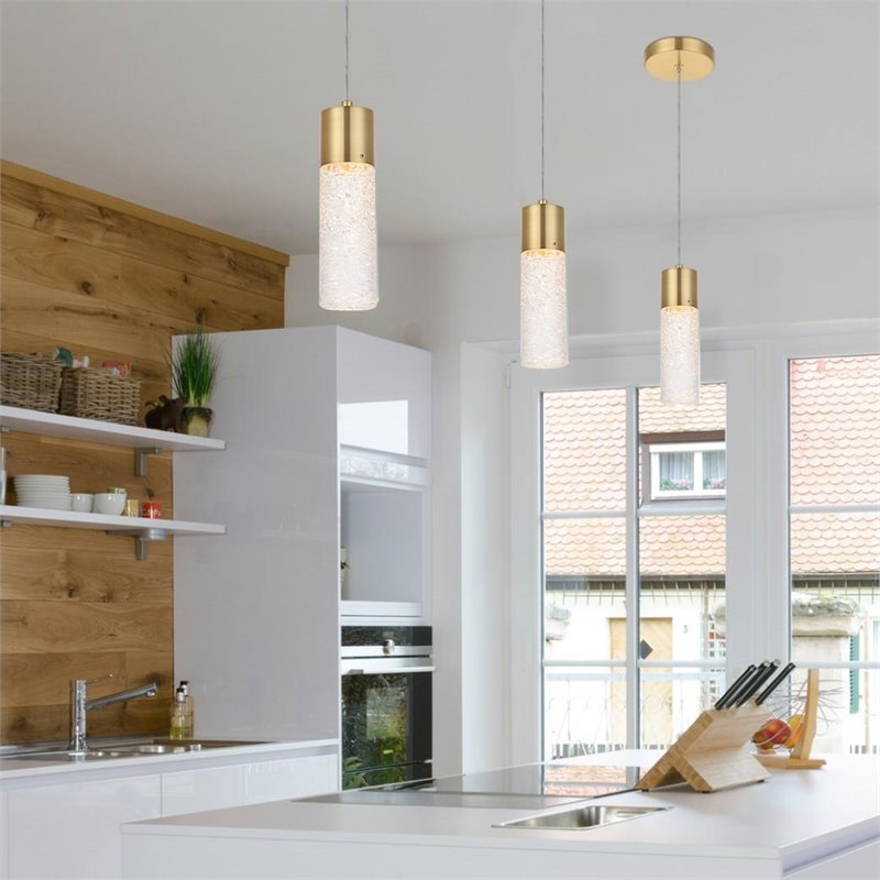 Pemberly Row Contemporary Clear 1 Light LED Pendant in Gold Finish