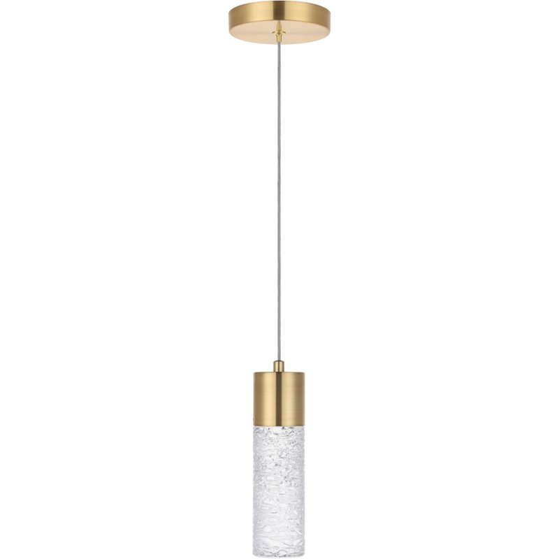 Pemberly Row Contemporary Clear 1 Light LED Pendant in Gold Finish