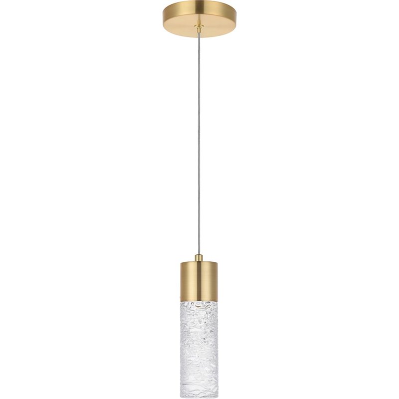 Pemberly Row Contemporary Clear 1 Light LED Pendant in Gold Finish
