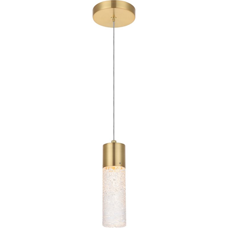 Pemberly Row Contemporary Clear 1 Light LED Pendant in Gold Finish