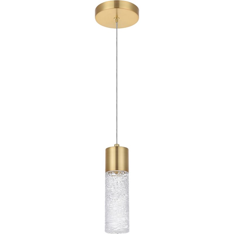 Pemberly Row Contemporary Clear 1 Light LED Pendant in Gold Finish