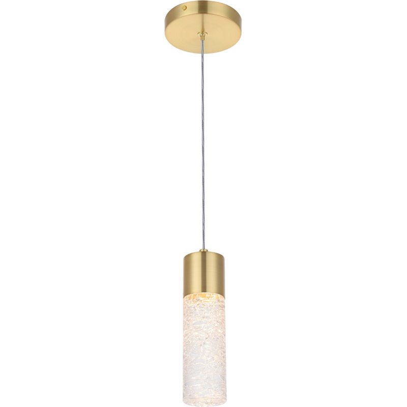 Pemberly Row Contemporary Clear 1 Light LED Pendant in Gold Finish