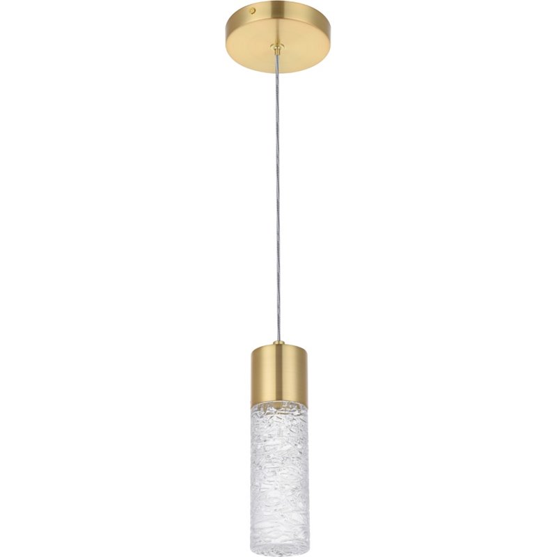 Pemberly Row Contemporary Clear 1 Light LED Pendant in Gold Finish